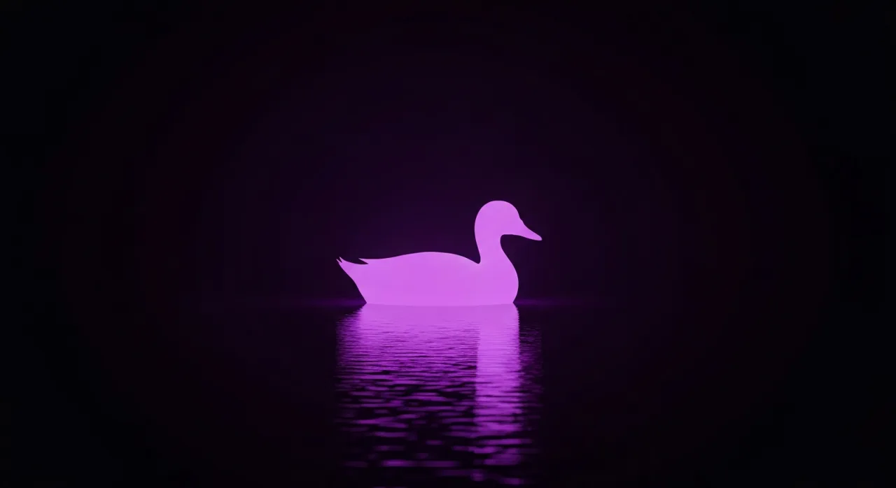 Abstrakcyjna wizualizacja prywatnego wyszukiwania i ochrony danych w DuckDuckGo.